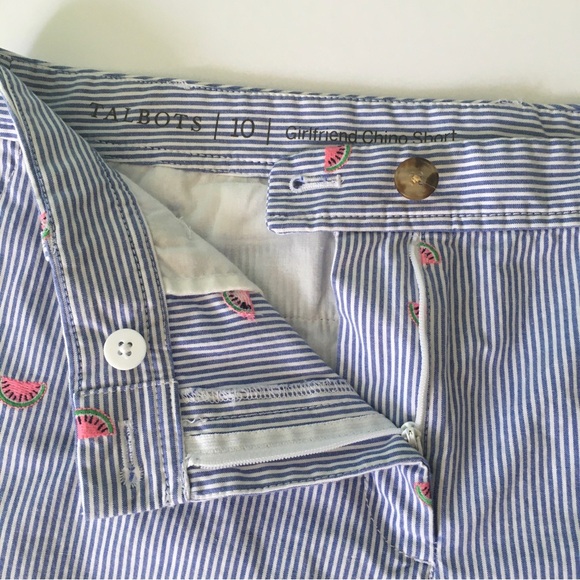Talbots Watermelon Shorts Sz 10 Blue White Stripes Girlfriend Chino Cotton - Picture 4 of 8